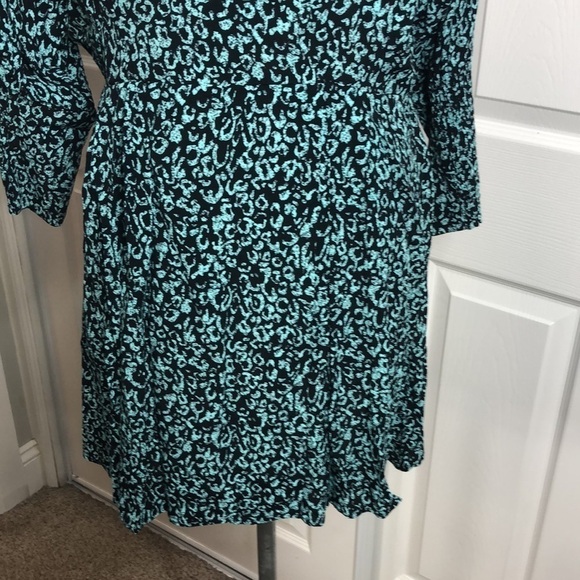 Zara Dress Blue Green Cinched Waist 3/4 Sleeve Animal Print M New modest - Picture 3 of 6